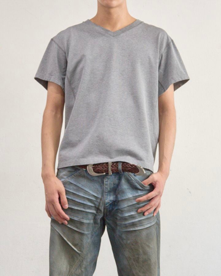 NVRFRGT ネヴァーフォーゲット 26SS【予約商品】2月入荷予定  PANELLED V-NECK HALF SLEEVE T-SHIRT ( HEATHER GREY)