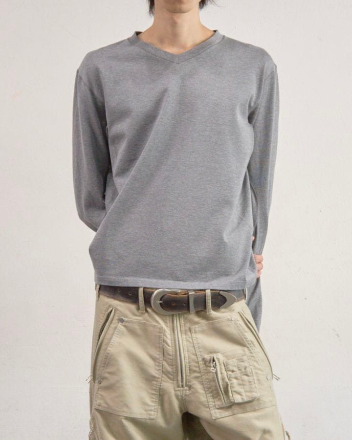 NVRFRGT ネヴァーフォーゲット 26SS【予約商品】2月入荷予定  PANELLED V-NECK LONG SLEEVE T-SHIRT (HEATHER GREY)