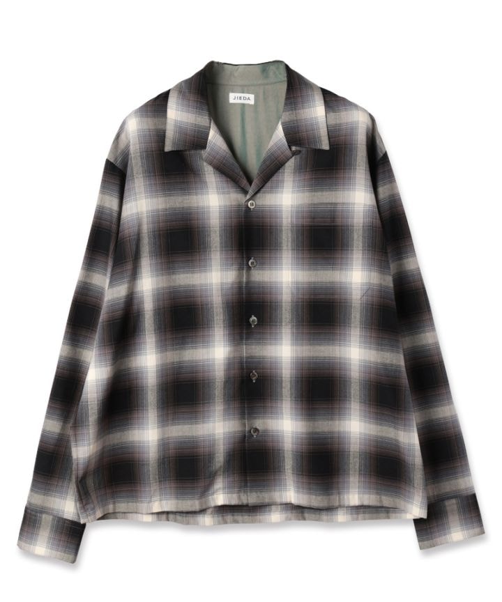 JIEDA ジエダ 26SS【予約商品】1月入荷予定 CHECK OPEN COLLAR SHIRT (BLACK CHECK)