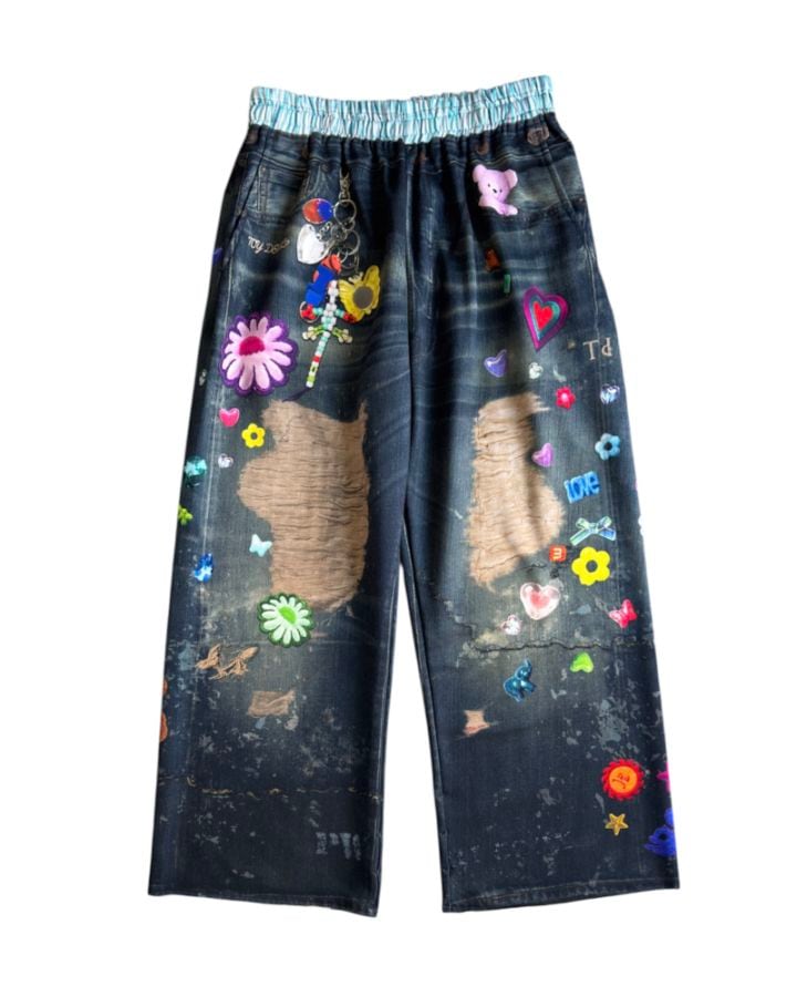 TOY DEVIL トイデビル Transfer Print Sweat Pants “Denim