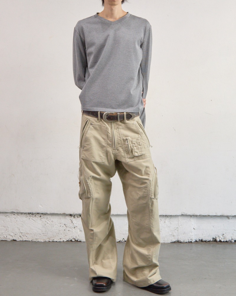 NVRFRGT ネヴァーフォーゲット 26SS PANELLED V-NECK LONG SLEEVE T-SHIRT (HEATHER GREY)