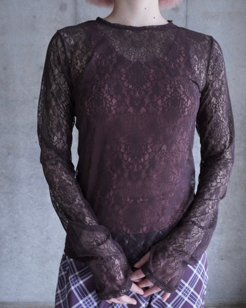 GVGV ジーヴィージーヴィー STRETCH LACE L/S TOP (BROWN)
