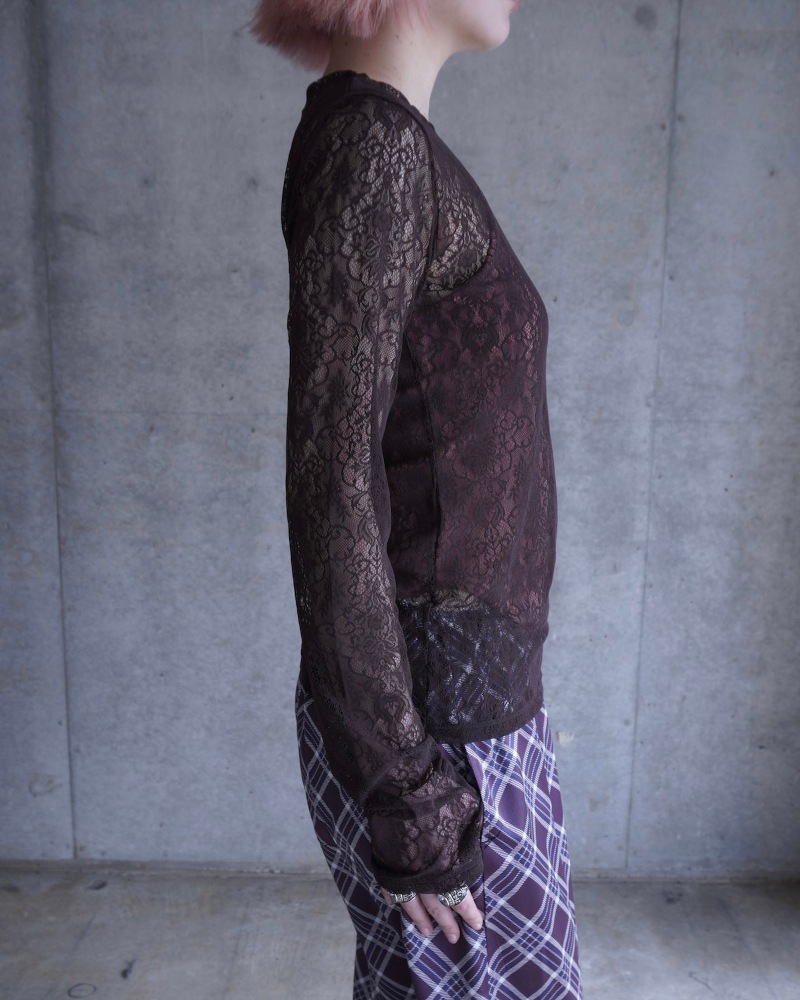 GVGV ジーヴィージーヴィー STRETCH LACE L/S TOP (BROWN)