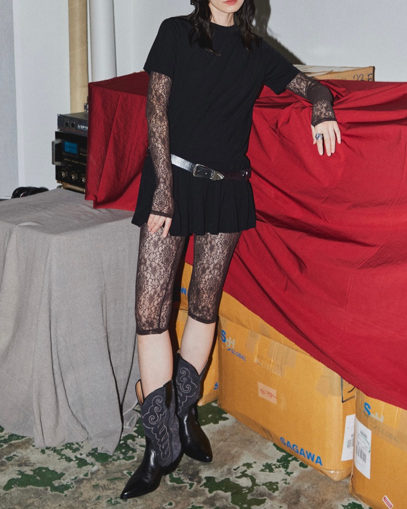 GVGV ジーヴィージーヴィー STRETCH LACE L/S TOP (BROWN)