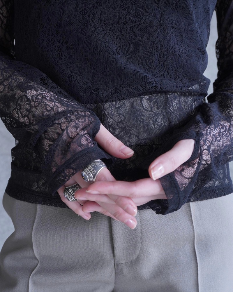 GVGV ジーヴィージーヴィー STRETCH LACE L/S TOP (BLACK)
