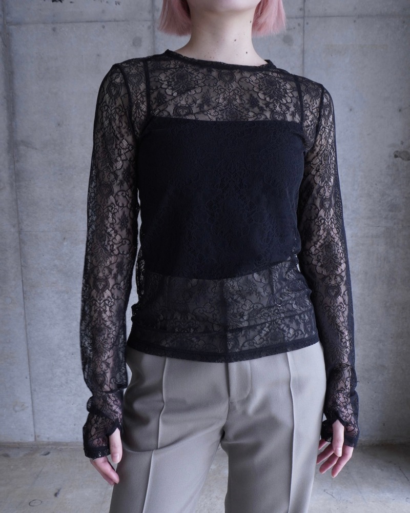 GVGV ジーヴィージーヴィー STRETCH LACE L/S TOP (BLACK)