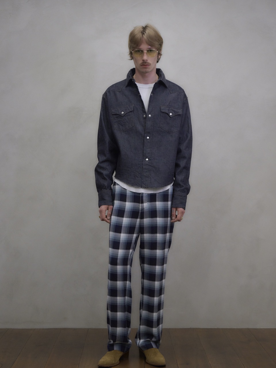 UNUSED アンユーズド 26SS UW1194 Rayon check pants (NAVY OMBRE)