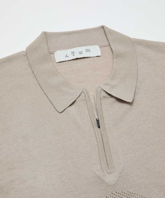 BAL バル VANTILATION MESH KNIT ZIP POLO SS (STONE BEIGE)