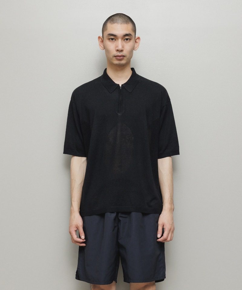 BAL バル VANTILATION MESH KNIT ZIP POLO SS (BLACK)
