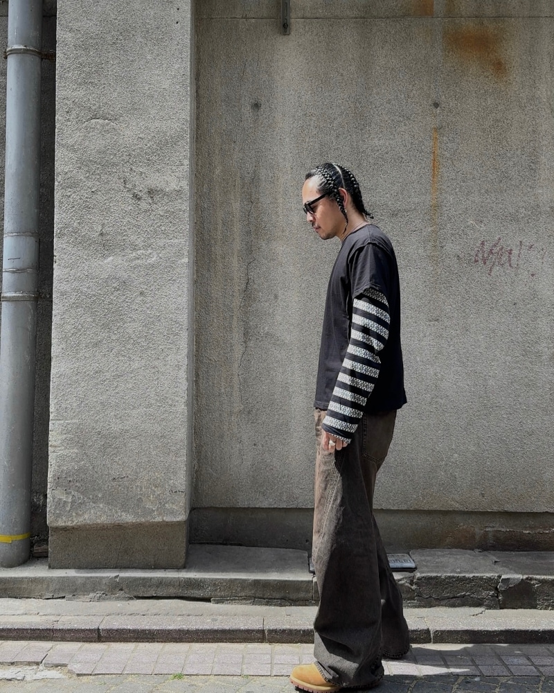 パンツ 3D TWISTED WIDE LEG VINTAGE FADED BLACK NVRFRGT - 【25AW】3D ツイステッド ワイド レッグ ジーンズ