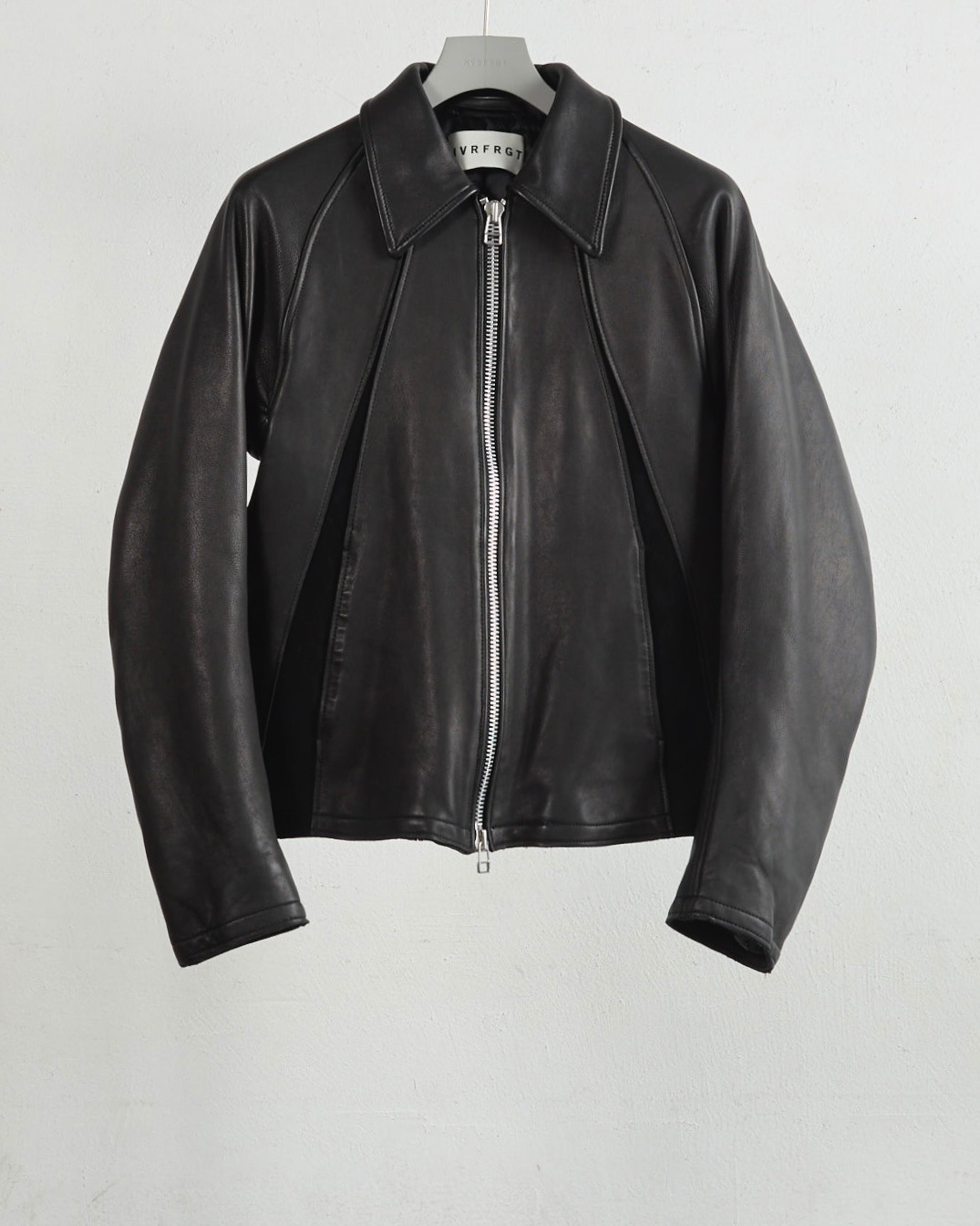 【NVRFRGT】Leather Paneled Zip Up Jacket新品 LEATHER PANELED ZIP UP JACKET（ライダースジャケット）｜NVRFRGT