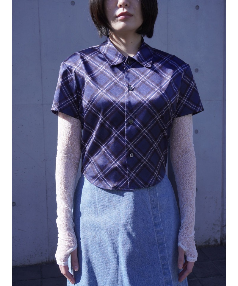 GVGV ジーヴィージーヴィー PLAID SATIN BLOUSE (NAVY)
