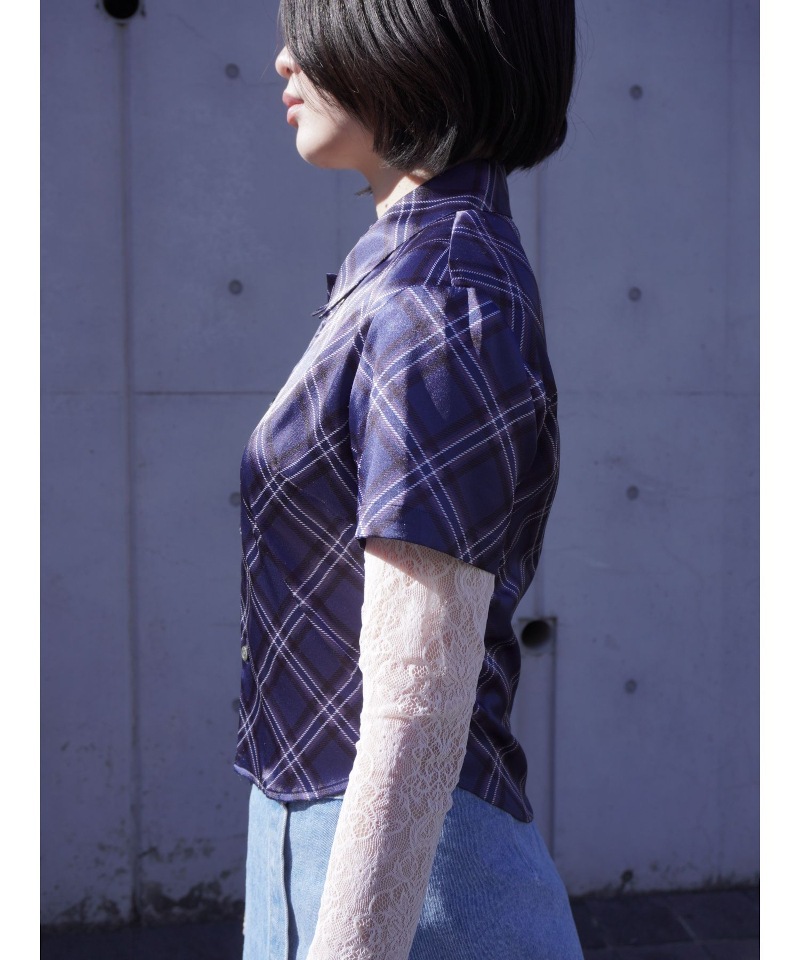 GVGV ジーヴィージーヴィー PLAID SATIN BLOUSE (NAVY)