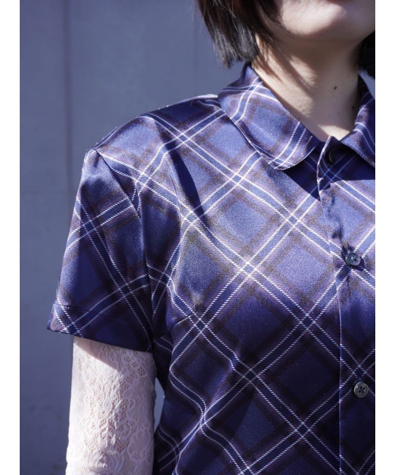 GVGV ジーヴィージーヴィー PLAID SATIN BLOUSE (NAVY)