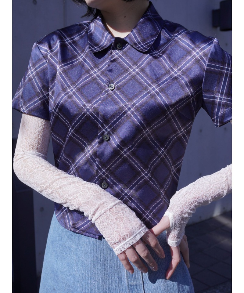 GVGV ジーヴィージーヴィー PLAID SATIN BLOUSE (NAVY)