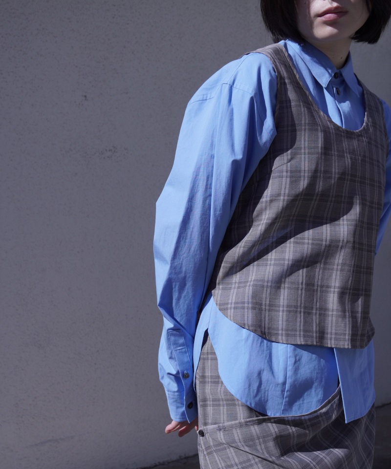 GVGV ジーヴィージーヴィー D-RING STRAP SHEER PLAID TOP (GREY)