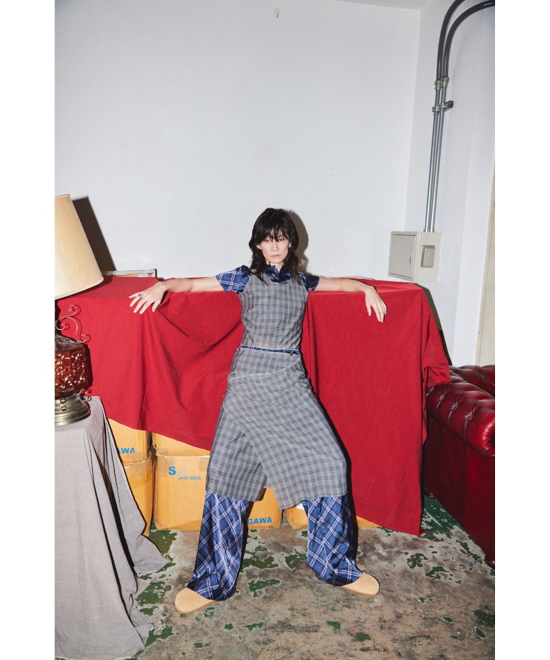 GVGV ジーヴィージーヴィー D-RING STRAP SHEER PLAID TOP (GREY)