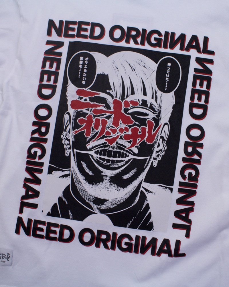 NEEDORIGINAL ニードオリジナル long-sleeved t-shirt Back HORITATSU BB TATTOO design (WHITE)