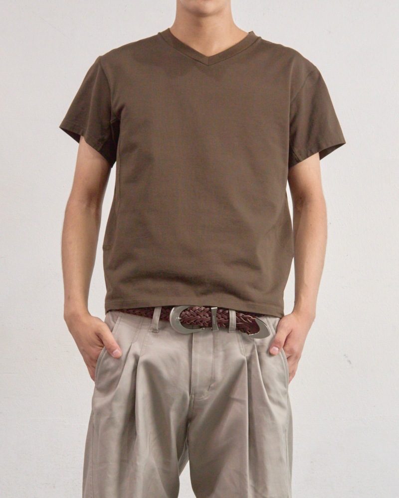 NVRFRGT ネヴァーフォーゲット 26SS PANELLED V-NECK HALF SLEEVE T-SHIRT (BROWN)