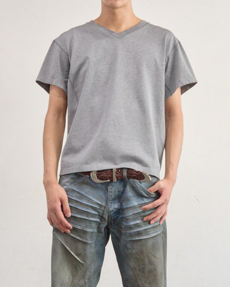 NVRFRGT ネヴァーフォーゲット 26SS PANELLED V-NECK HALF SLEEVE T-SHIRT (HEATHER GREY)