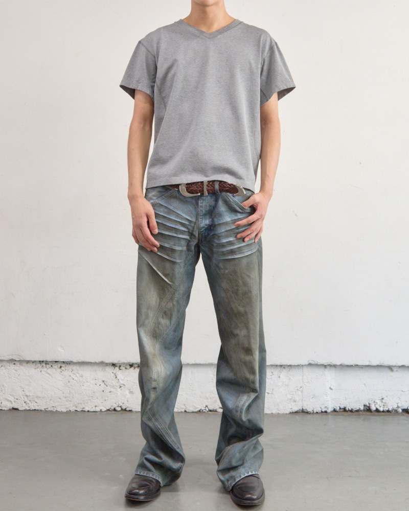 NVRFRGT ネヴァーフォーゲット 26SS PANELLED V-NECK HALF SLEEVE T-SHIRT (HEATHER GREY)