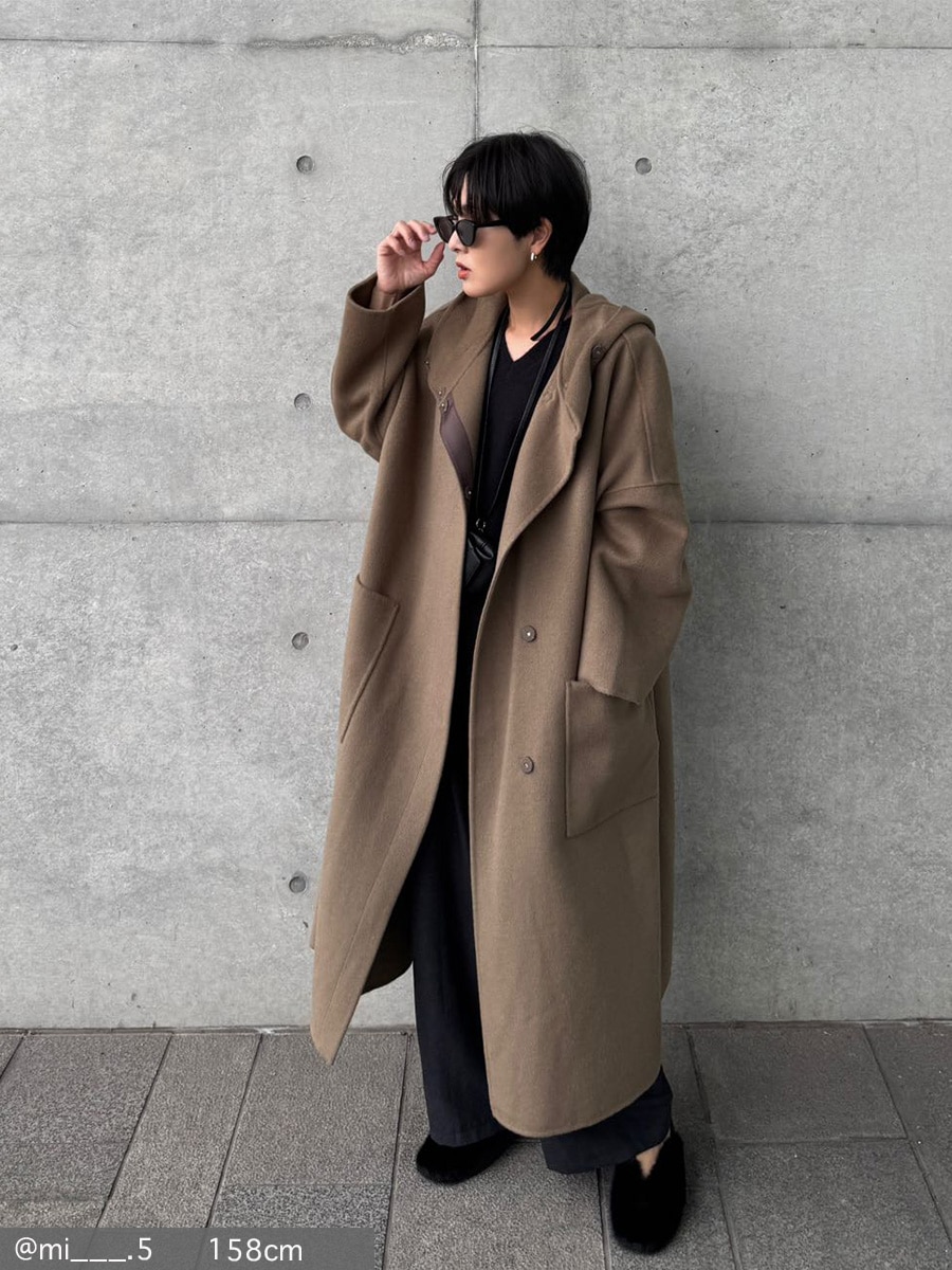 ウール混接結フードロングコート | Coat | AEFRE