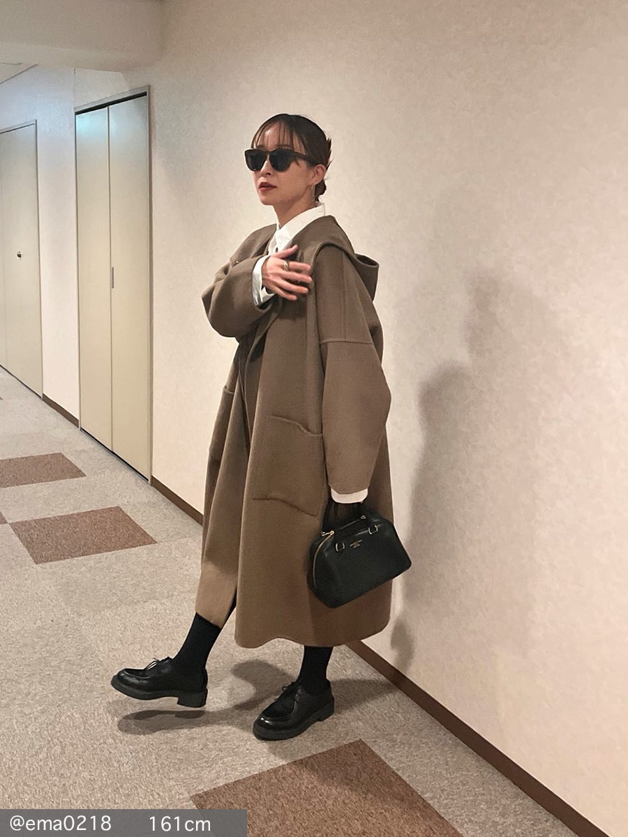 ウール混接結フードロングコート | Coat | AEFRE