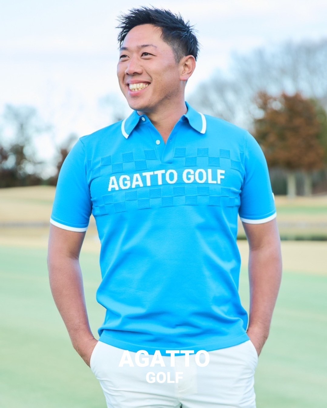 Waffle Grid Polo BLUE