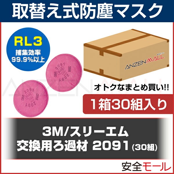 送料無料)防塵マスク用 徳用交換フィルター 2091(1箱30組入) 3M
