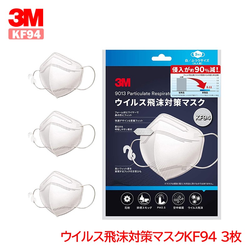 3M ウイルス飛沫対策マスク KF94 3枚|使い捨て式防塵マスク|保護マスク