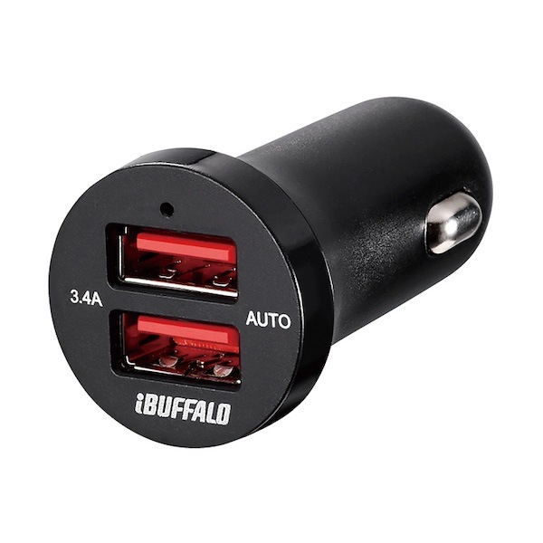 バッファロー 3.4A シガーソケット用USB急速充電器 AutoPowerSelect機能搭載 2ポートタイプ ブラック BSMPS3402P2BK|携帯充電器・電池|防災グッズ