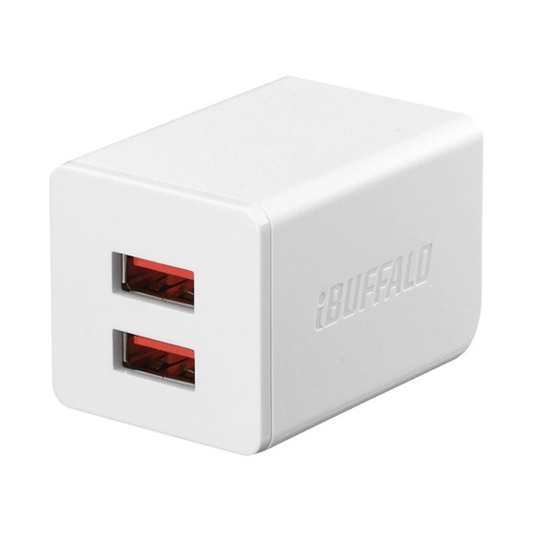 バッファロー 2.4A USB急速充電器 AutoPowerSelect機能搭載 2ポートタイプ 自動判別USBx2 ホワイト BSMPA2402P2WH|携帯充電器・電池|防災グッズ