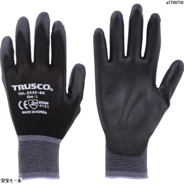 TRUSCO カラーナイロン手袋PU手のひらコート ブラック M　TGL3535BKM　1双|保護具|工業用副資材A