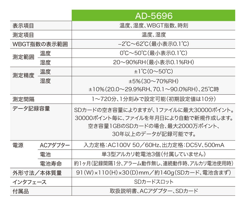 A&D ������SD�ǡ��������� Ǯ��ɻؿ���˥��� AD-5696 SD�������աʲ���/����/WBGT/Ǯ����к���