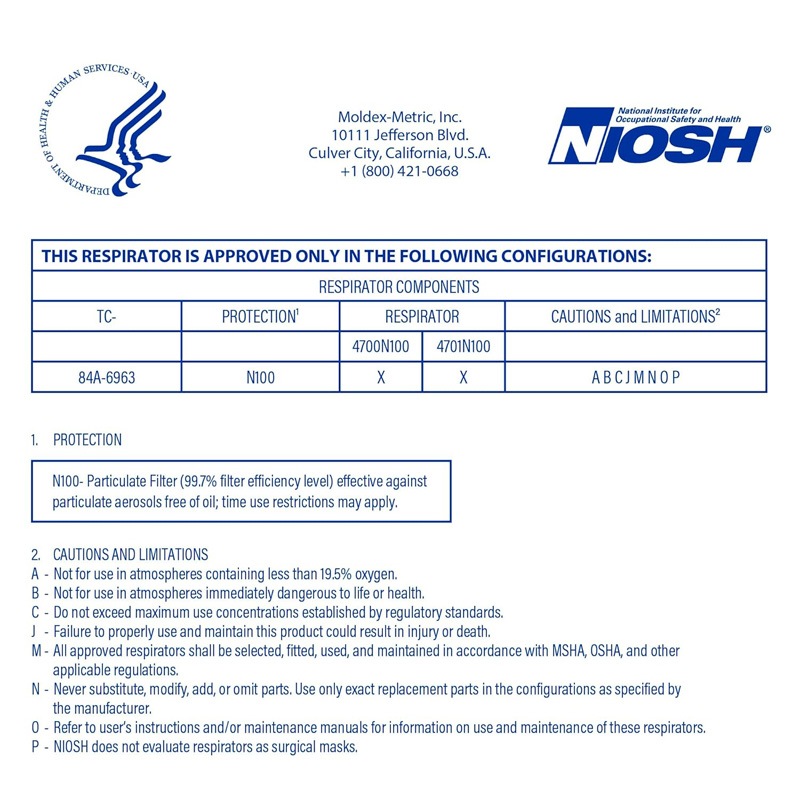 MOLDEX ���ǥå��� N100 �Ȥ��Τ� �ɿХޥ��� CDC NIOSH ������ 4700N100 ��5������