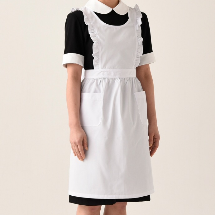 サロンエプロン 抗菌 防臭 ブロード フリル付き JT4515 セブンユニフォーム 飲食・給食 制服 [ホワイト ]【取り寄せ品】