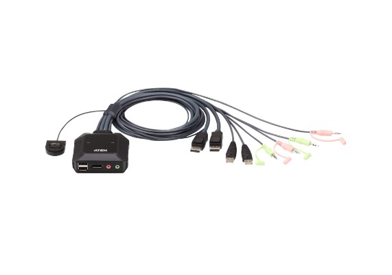 2ポート USB DisplayPort ケーブルKVMスイッチ（ワイヤードリモコン付