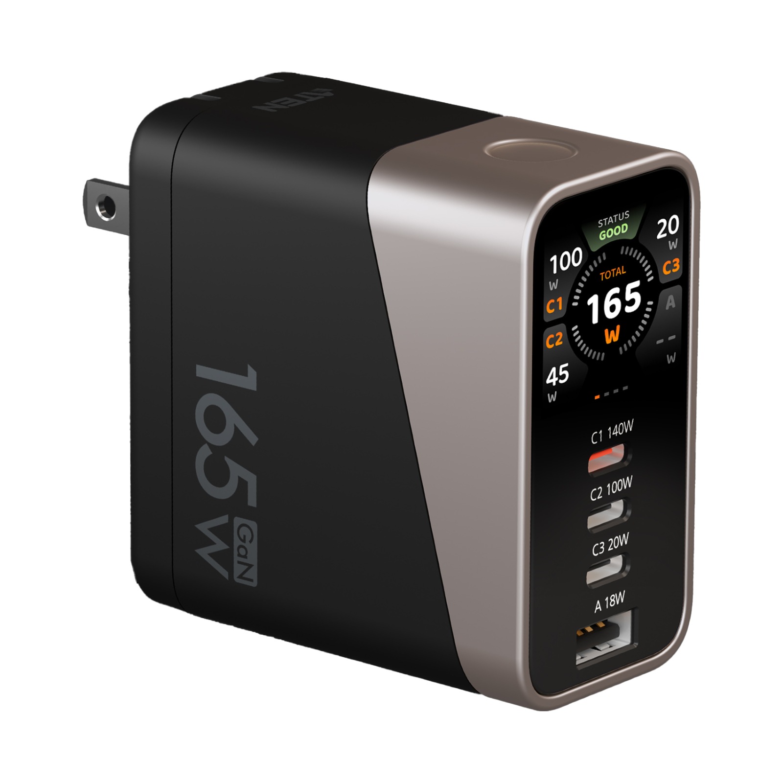 165W 4ポート PD3.1対応 折り畳み式電源プラグ スマートディスプレイ