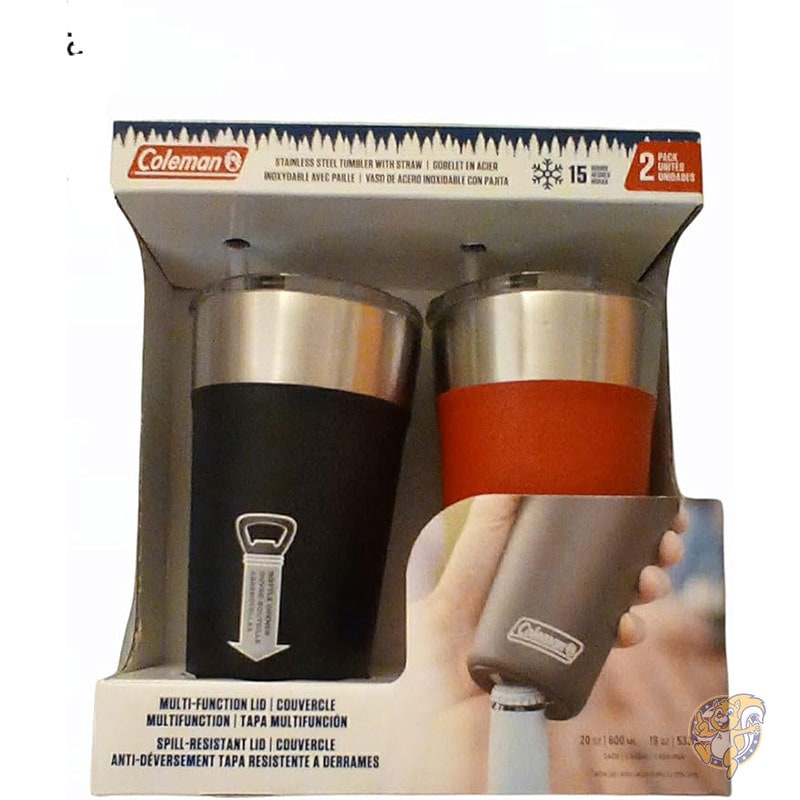 ステンレススチール タンブラー ストロー付き 15時間 2個パック 多機能蓋 こぼれ防止蓋 ボトルオープナー コールマン Coleman