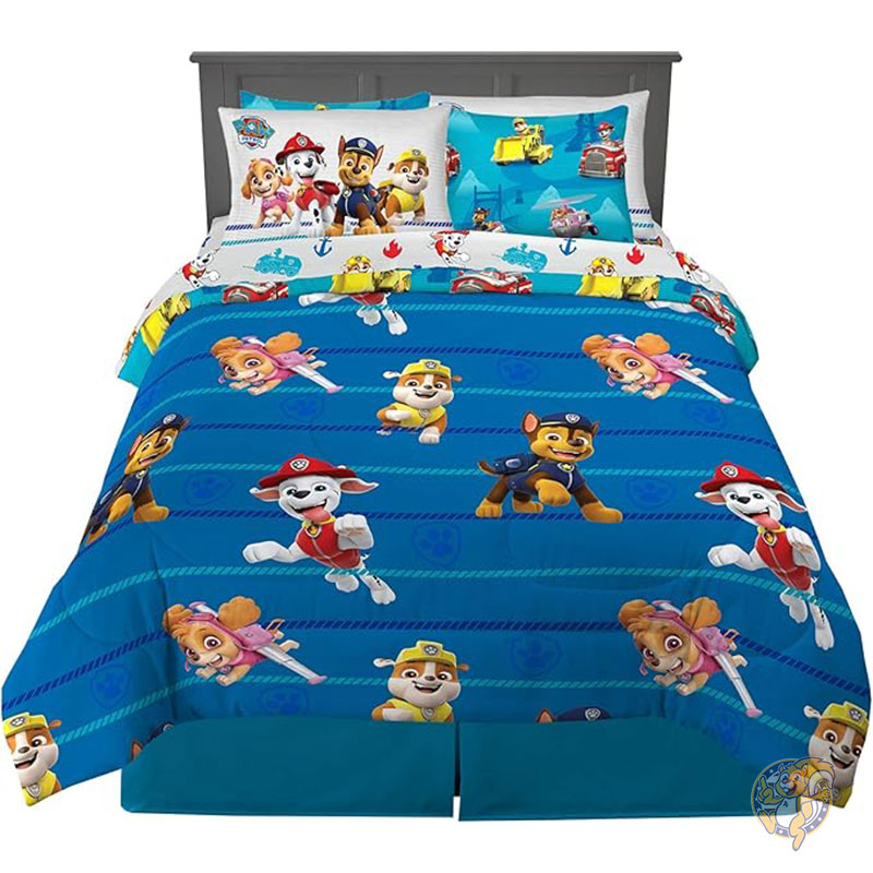 パウ・パトロール 子供用寝具 スーパーソフト 掛け布団とシーツセット 枕カバー付き フルサイズ 7点セット マーシャル チェイス スカイ ラブル Franco フランコ