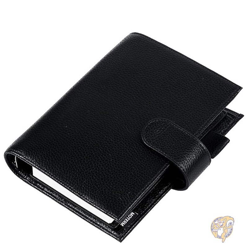 手帳 パーソナル リュクス リング プランナー 本革バインダー オーガナイザー 30mm リング ペブルド ブラック ルーズリーフ式手帳 Moterm モターム