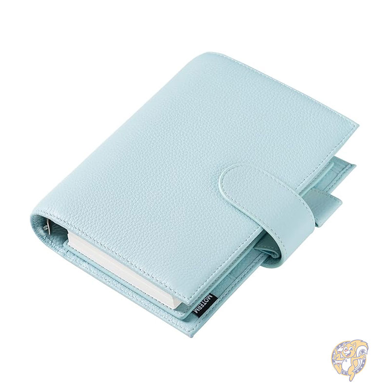 手帳 パーソナル リュクス リング プランナー 本革バインダー オーガナイザー 30mm リング ペブル ライトブルー ルーズリーフ式手帳 Moterm モターム