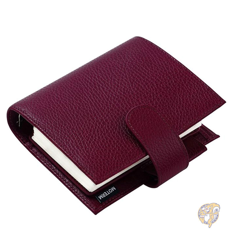 手帳 ポケット リュクス リング プランナー 本革バインダー オーガナイザー 30mm リング ペブルド ビートルート ルーズリーフ式手帳 Moterm モターム