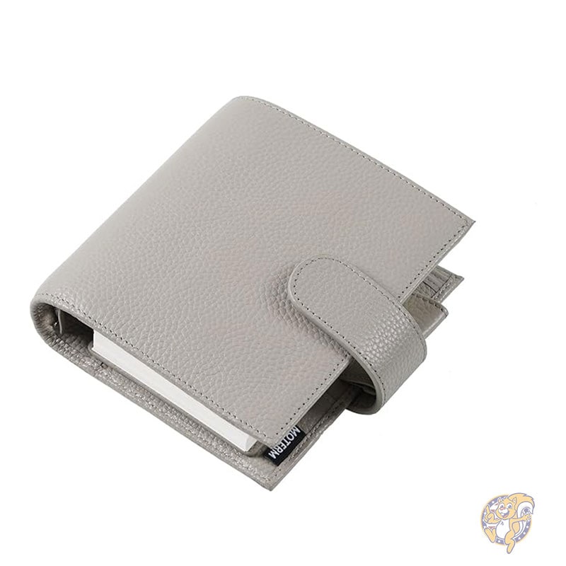 手帳 ポケット リュクス リング プランナー 本革バインダー オーガナイザー 30mm リング ペブルグレー ルーズリーフ式手帳 Moterm モターム