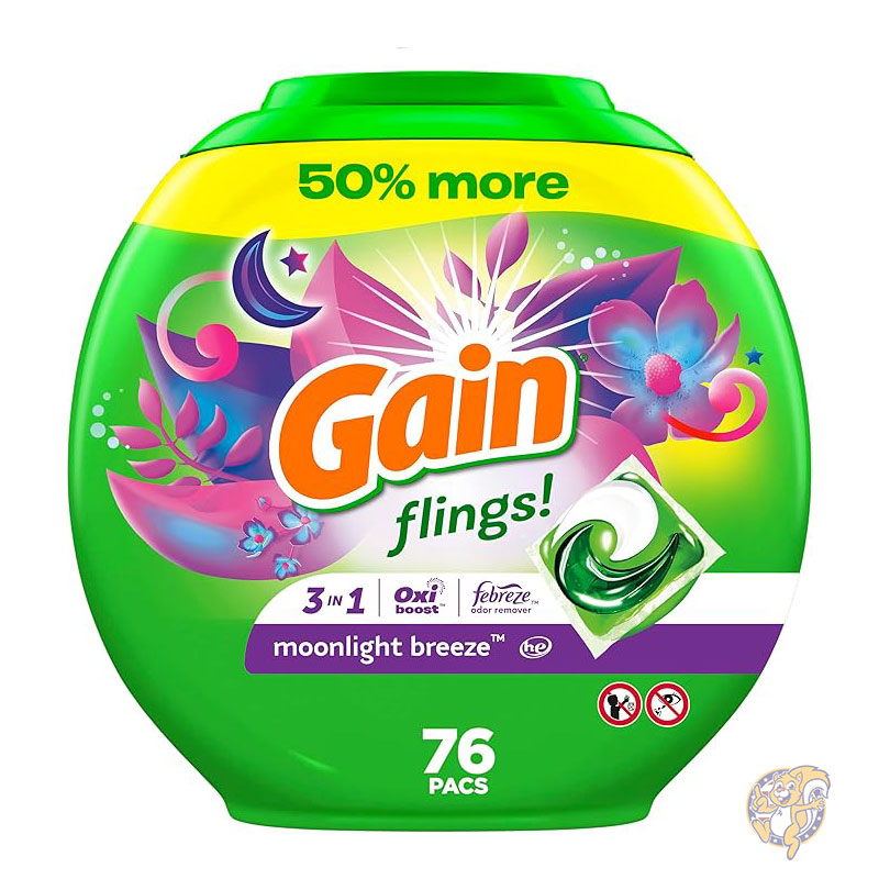 ゲイン Gain 洗濯洗剤 フリングス 洗濯用洗剤 ソープパック HE対応 香り長持ち ムーンライトブリーズの香り 76個入り 洗剤タブレット