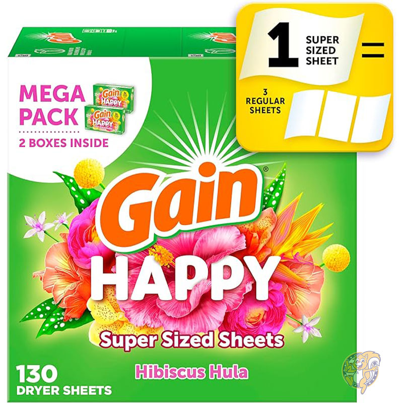 ゲイン Gain 洗濯柔軟剤 スーパーサイズ 乾燥機用シート 洗濯用柔軟剤 ハッピー 130枚入り