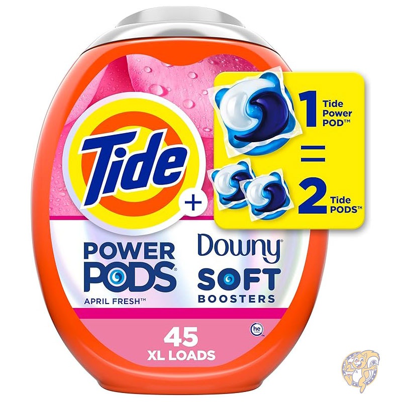 タイド Tide 洗濯用洗剤 パワーポッド 2イン1 洗濯用洗剤パック ダウニー ソフトブースター付き エイプリルフレッシュの香りで爽やかさが持続 45個入り タイド 洗濯用洗剤 洗濯用洗剤