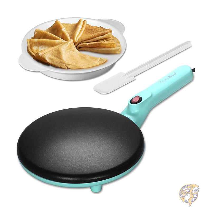 クレープメーカー インスタントクレープメーカー ハンドル付き 電動クレープメーカーマシン Crepera Electrica、8インチ 20cm ノンスティック調理面 アクア Baker's Friend ベイカーズフレンド