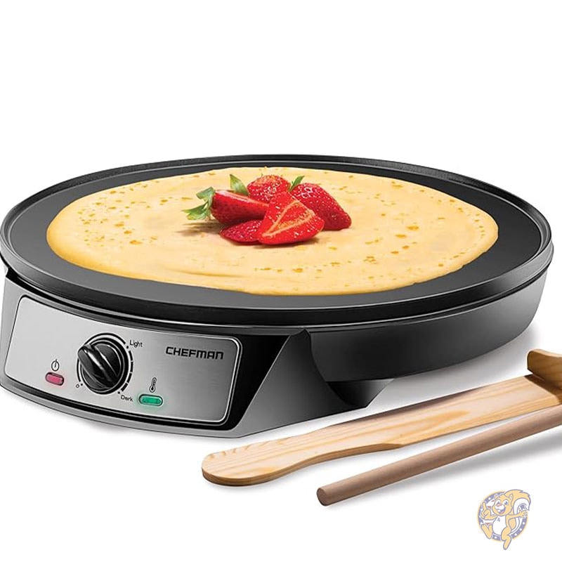 電気クレープメーカー & グリドル 完璧なブランチブリンツ パンケーキ 卵 ベーコン トルティーヤに最適な正確な温度制御スキレット 12インチ 30cm ノンスティックグリルパン バッタースプレッダーとスパチュラ付き Chefman シェフマン