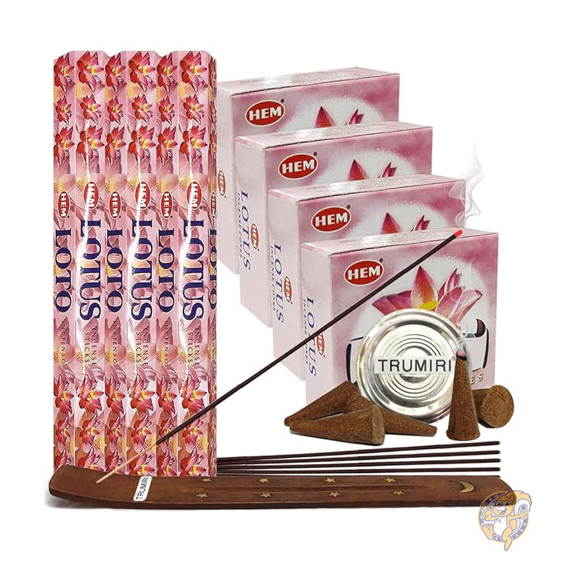 フランキンセンス ミルラ お香 Frankincense & Myrrh ロータスの香り インセンススティックとコーン インセンスホルダー バラエティパック バンドル insence insense insienso